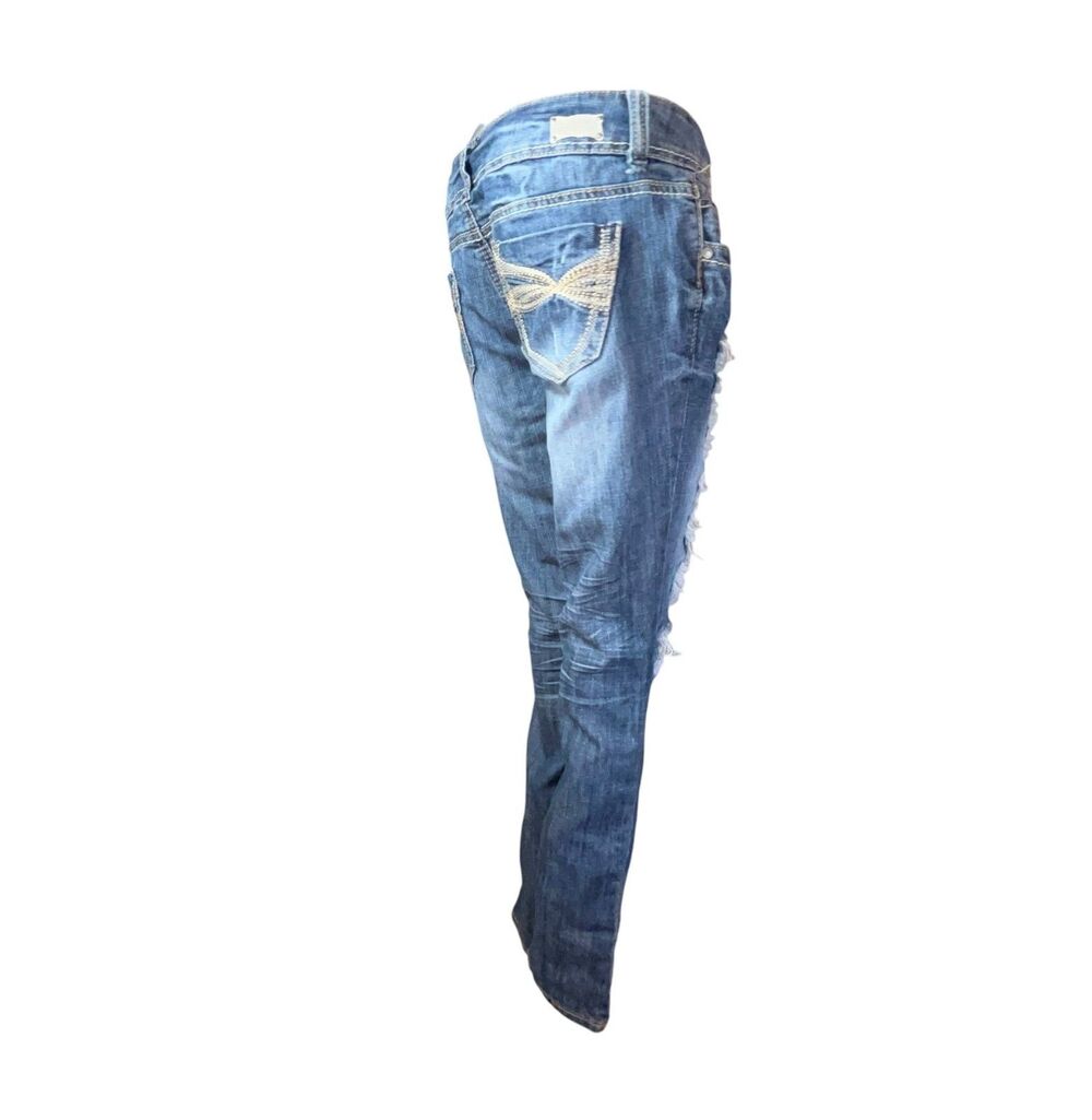 Almost Famous Jeans Women 9 Mid Rise Distressed Stretch Always Fabulous (W32 L31 - Picture 6 of 16